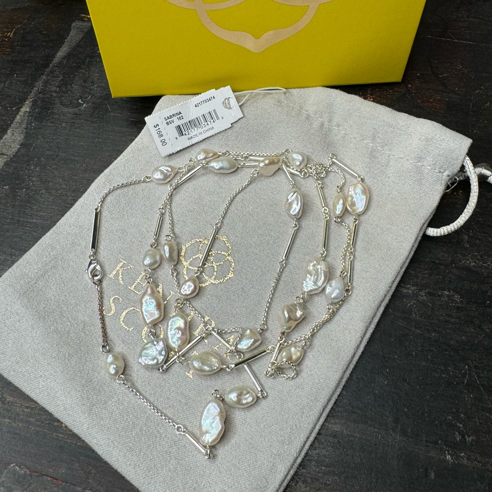 Kendra Scott Silver Pearl Long Sabrina Necklace - Picture 2 of 6